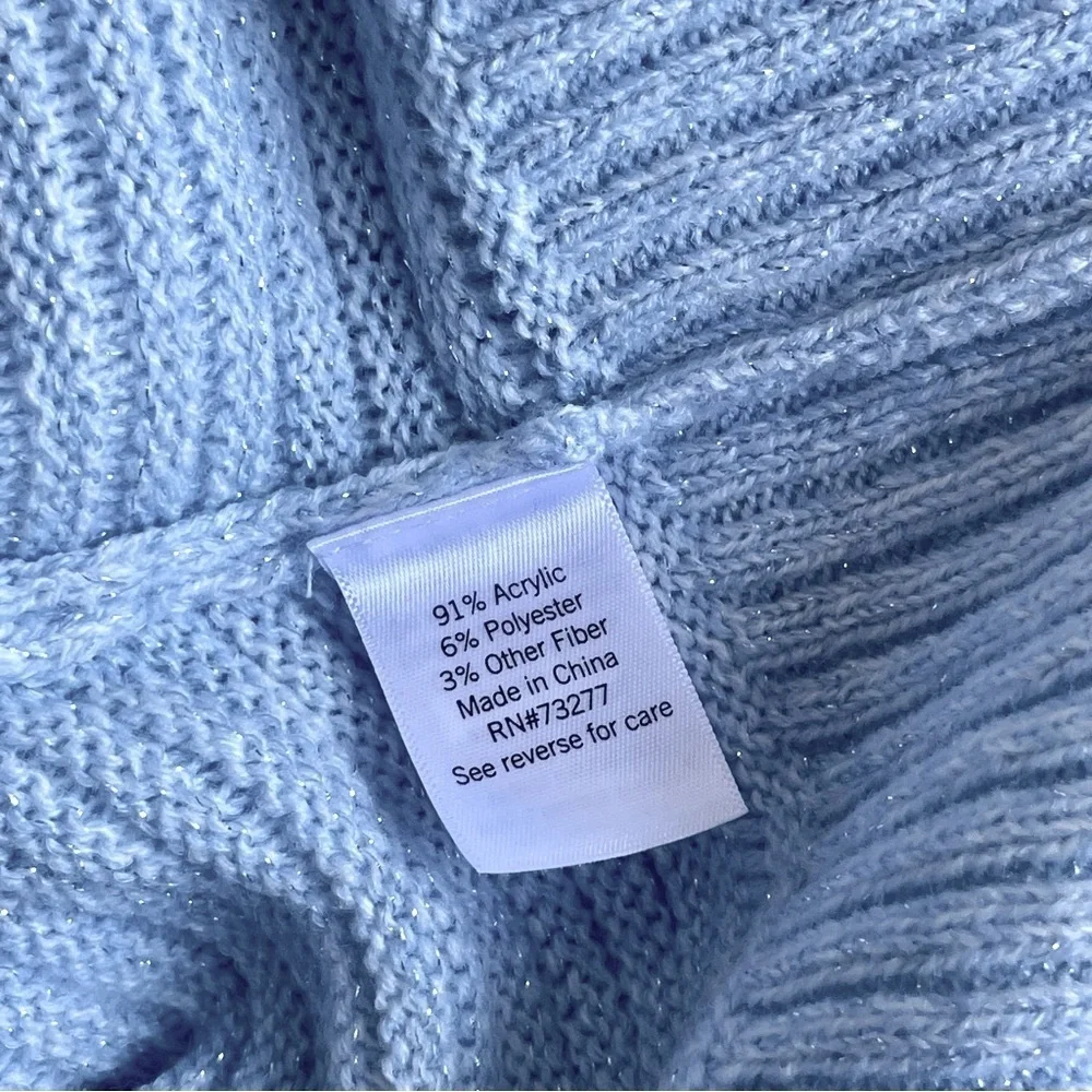 NWT Nine West Long Ribbed Metallic Sparkle Baby Blue Knit Pullover Sweater Tunic - Picture 9 of 9